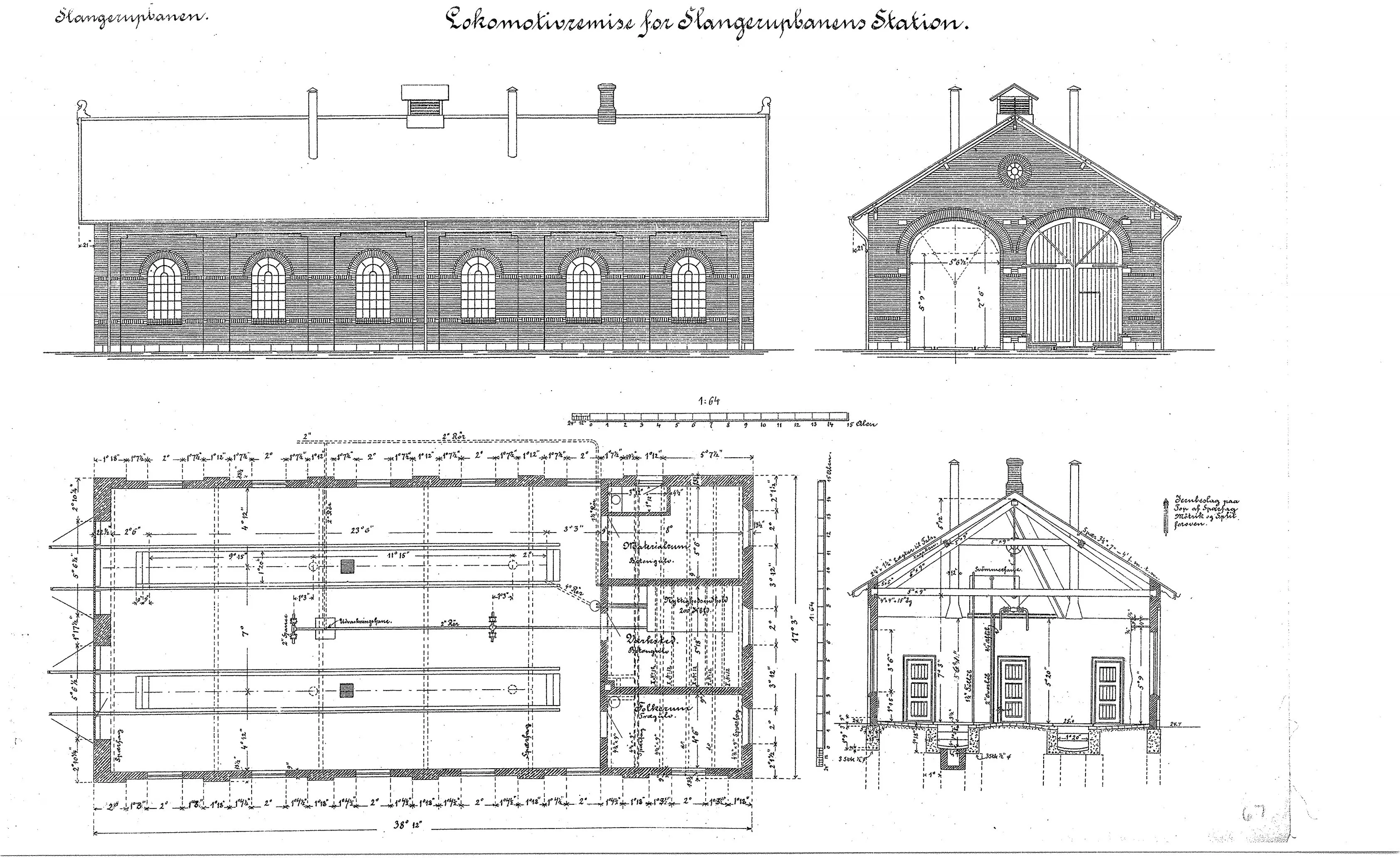 Tegning af København Lygten Stations remise. Tegning af København Lygten Stations remise.