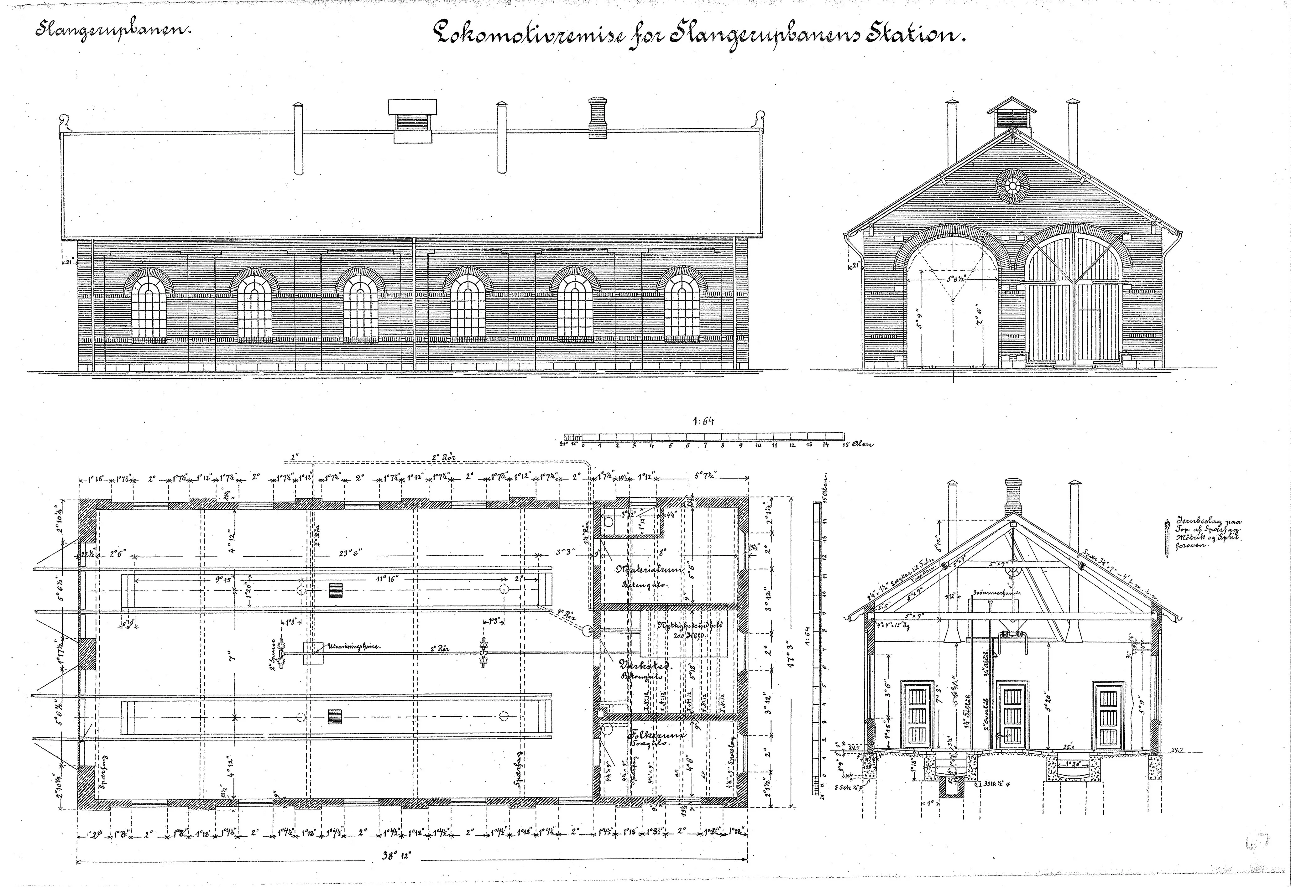 Tegning af København Lygten Stations remise. Tegning af København Lygten Stations remise.