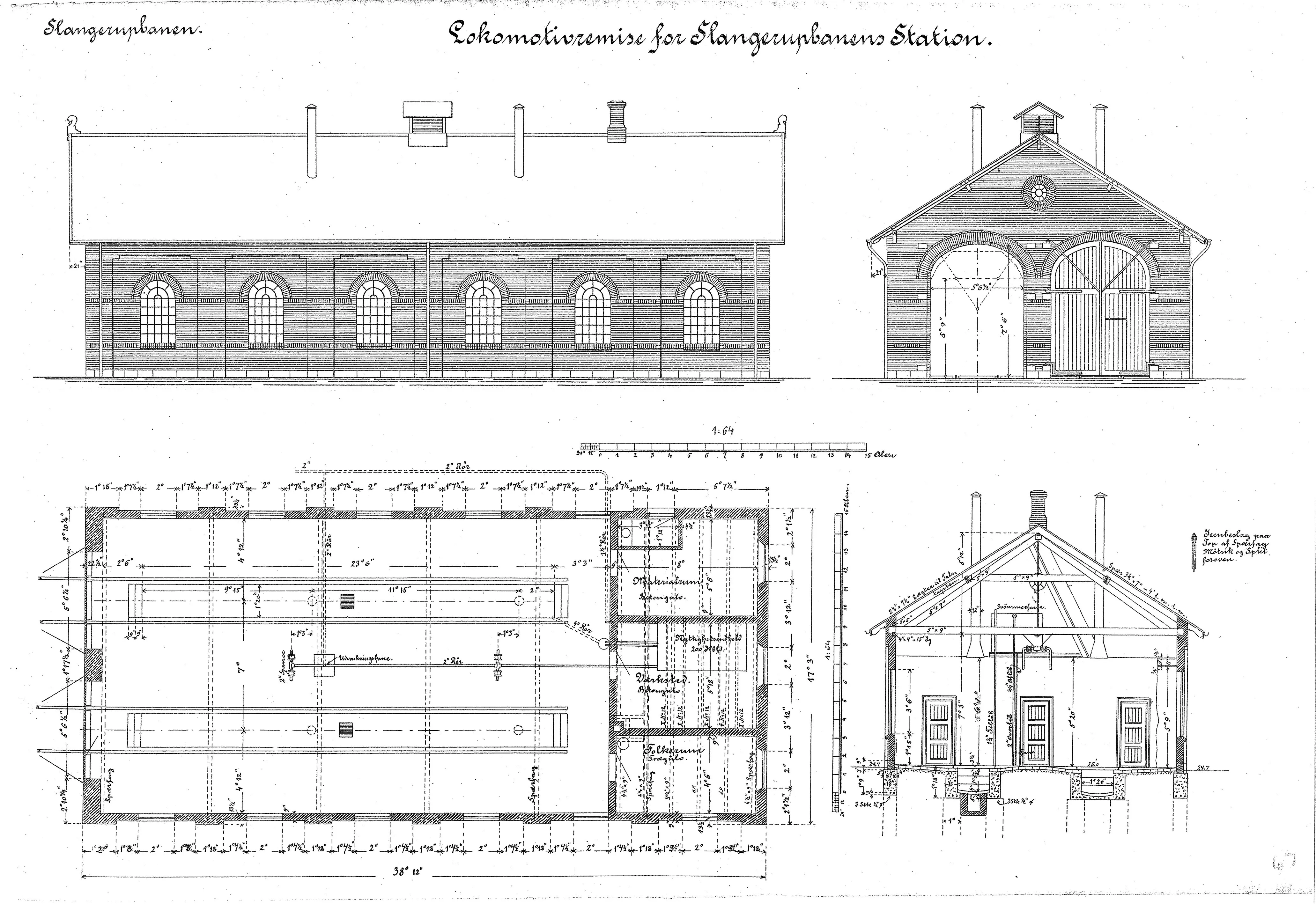 Tegning af København Lygten Stations remise. Tegning af København Lygten Stations remise.