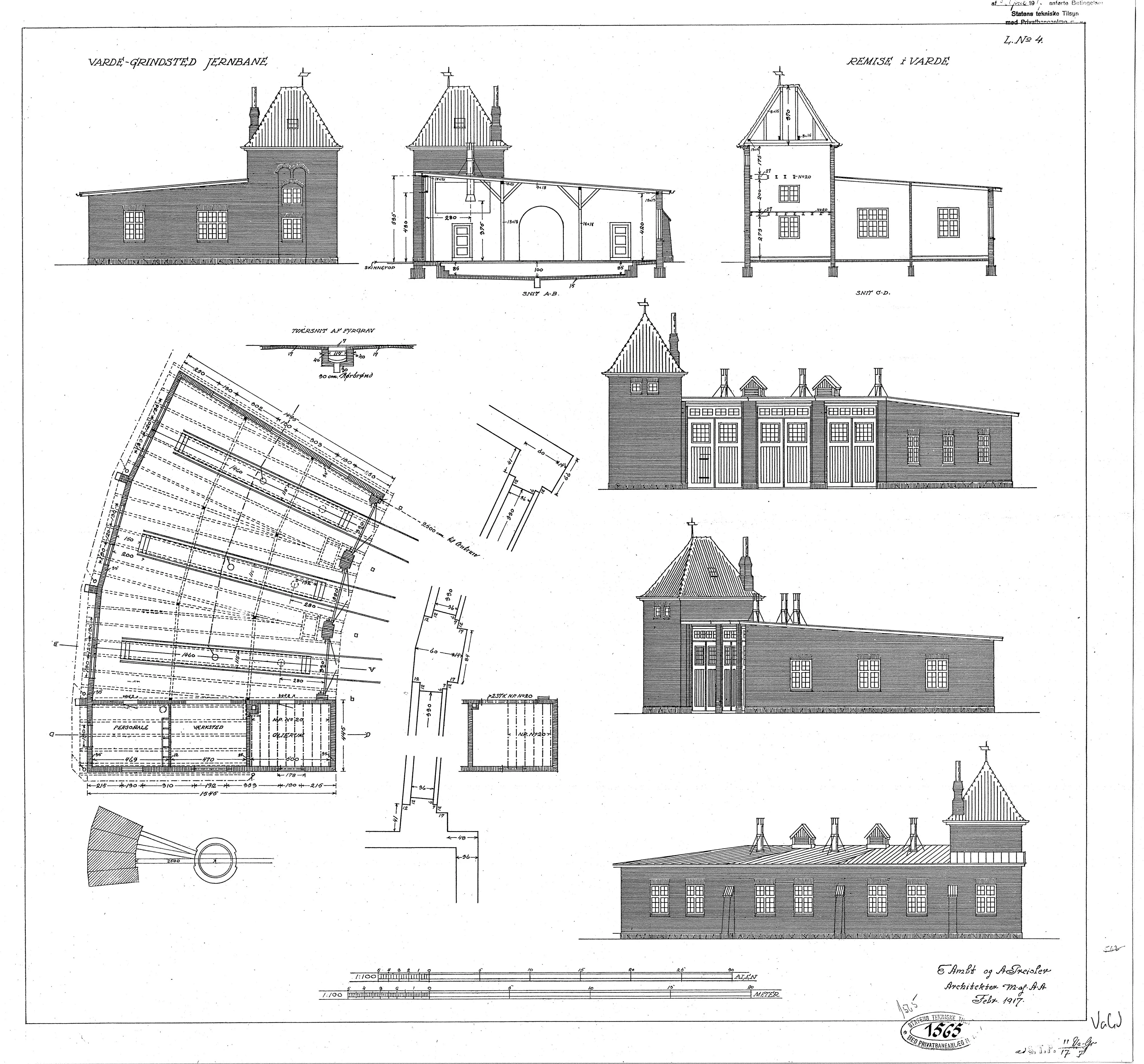 Tegning af Varde Stations remise. Tegning af Varde Stations remise.