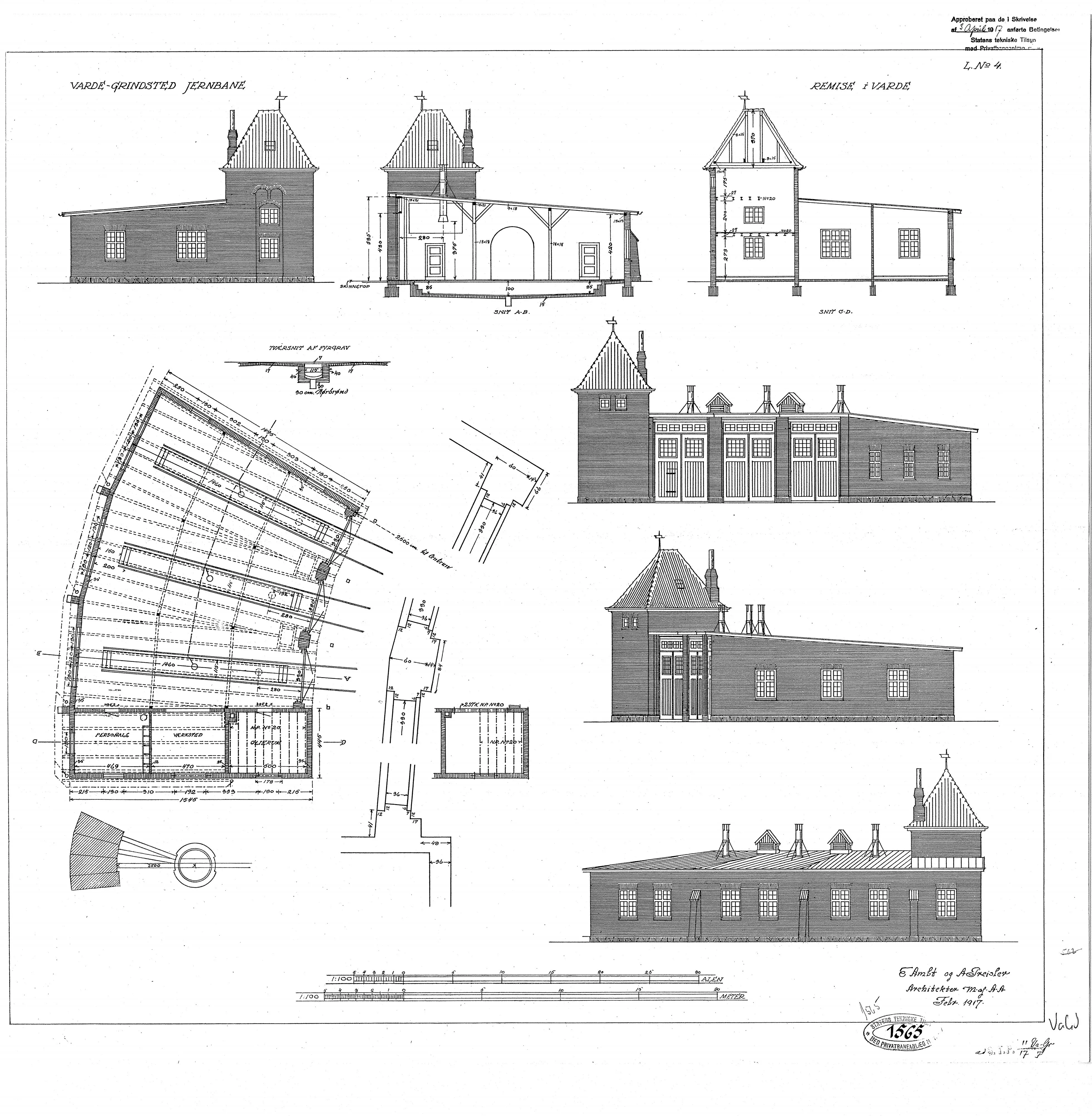 Tegning af Varde Stations remise. Tegning af Varde Stations remise.